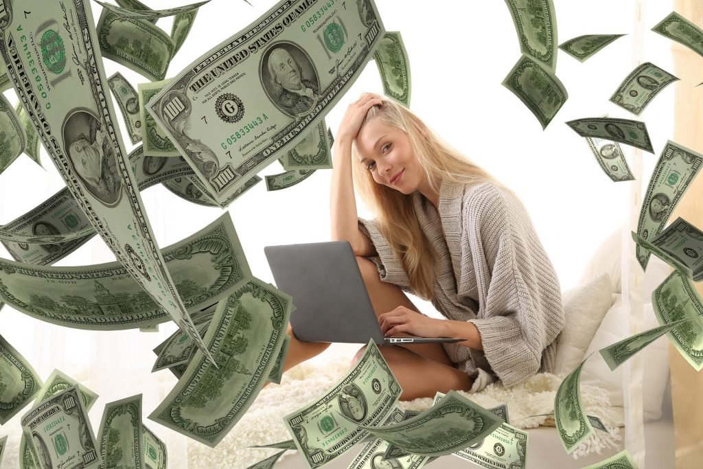 woman with money falling