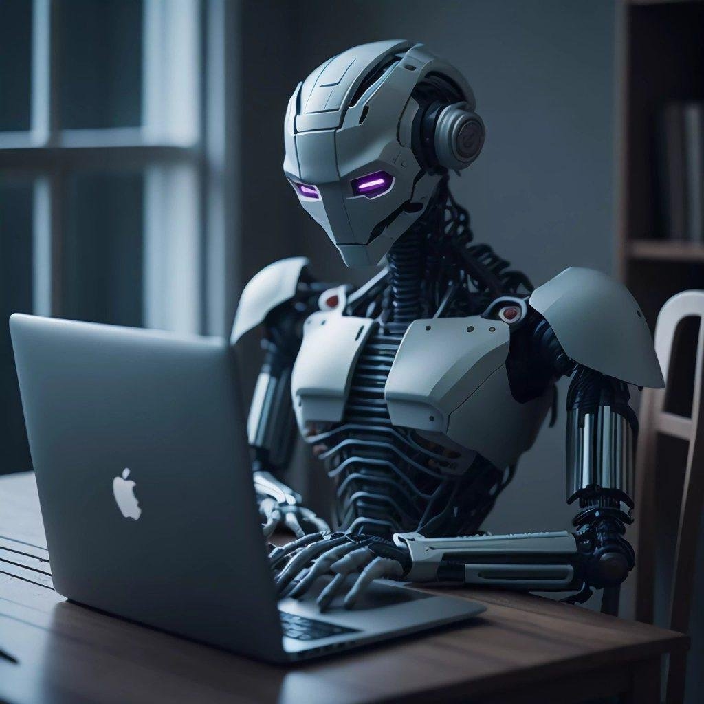 evil robot on laptop using originality.ai
